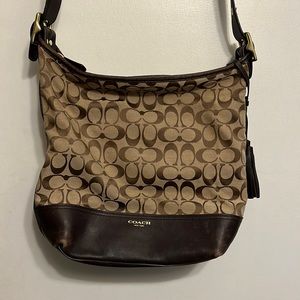 VTG Canvas Crossbody Coach Bag with Gold Hardware and Monogram Print